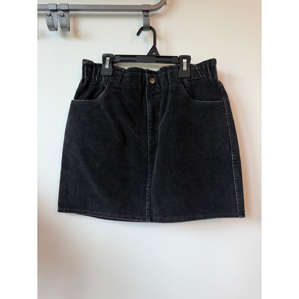 She + Sky Black Corduroy Mini Skirt Elastic Waist Pockets Size L